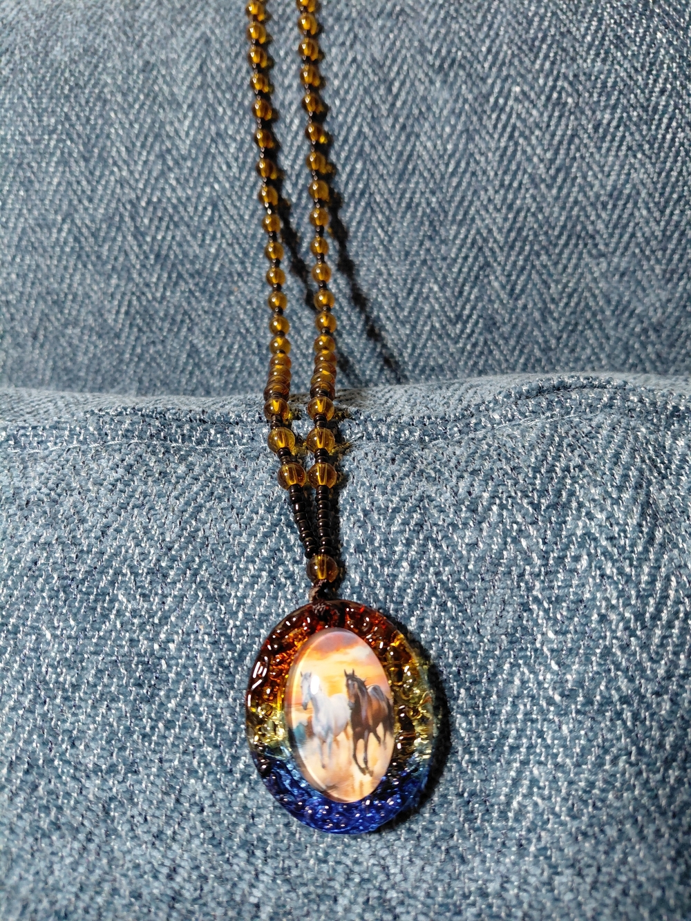 Boho Multicolor Horse Glass Pendant Necklace - Women Jewelry